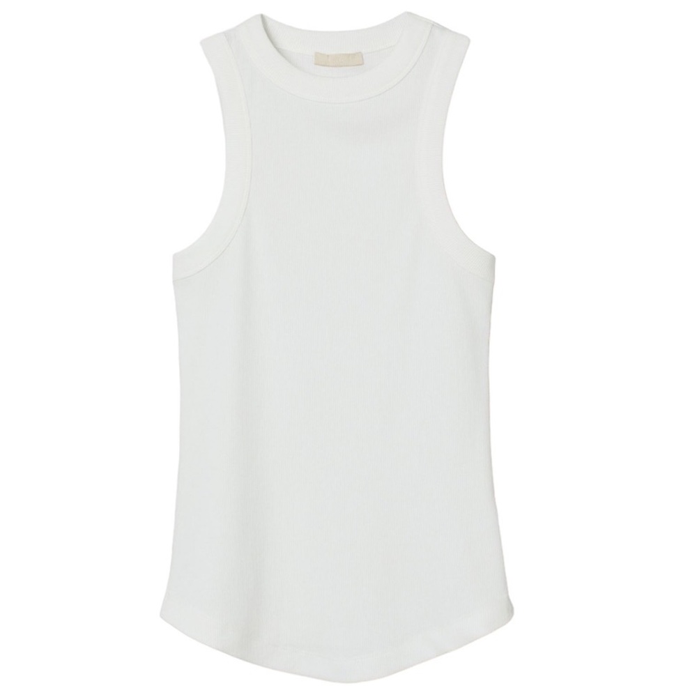 NWT! H&M White Premium Basic Cotton Ribbed Knit High Neck Tank Top